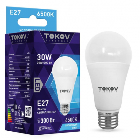Лампа светодиодная 30Вт А70 6500К Е27 176-264В TOKOV ELECTRIC TKE-A70-E27-30-6.5K Лампа светодиодная 30Вт А70 6500К Е27 176-264В TOKOV ELECTRIC TKE-A70-E27-30-6.5K