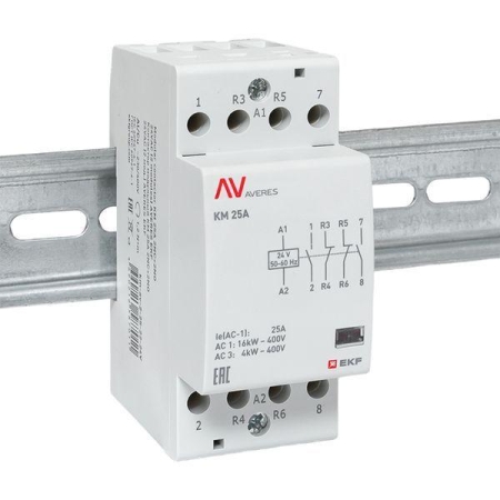 Контактор модульный КМ 25А 2NC+2NO 24В AC (2 мод.) AVERES EKF km-av-2-25-22-24V Контактор модульный КМ 25А 2NC+2NO 24В AC (2 мод.) AVERES EKF km-av-2-25-22-24V