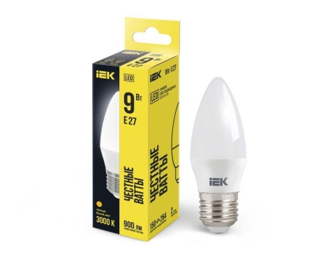 Лампа светодиодная C35 9Вт свеча 3000К E27 230В IEK LLE-C35-9-230-30-E27 Лампа светодиодная C35 9Вт свеча 3000К E27 230В IEK LLE-C35-9-230-30-E27