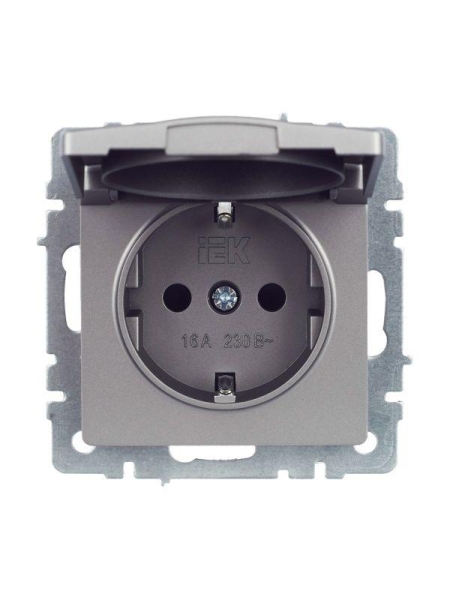 Розетка BRITE РСбш10-3-44-БрС 16А IP44 с заземл. защ. шторки с крышкой механизм сталь IEK BR-R16-16-44-K46