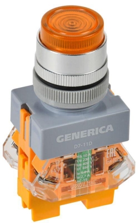 Кнопка D7-11D d22мм 1НО+1НЗ с подсветкой желт. GENERICA BBT50-11D-3-12-K05-G Кнопка D7-11D d22мм 1НО+1НЗ с подсветкой желт. GENERICA BBT50-11D-3-12-K05-G