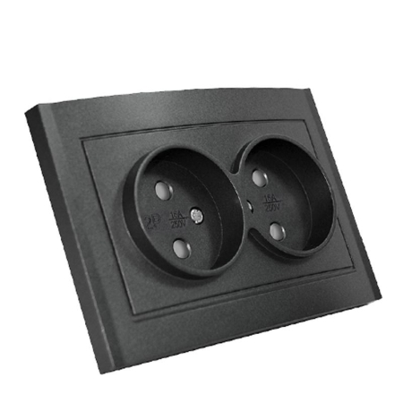 Розетка 2-м СП Бриллиант 16А IP20 без заземл. защ. шторки в сборе графит Universal 7947526-Gr