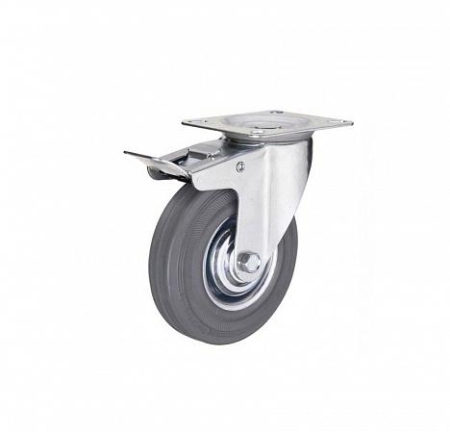 Колесо аппаратное поворотное п/п обод резина сер. подшипник скольжения площадка d75 с тормозом Tech-Krep/Zitar 148496