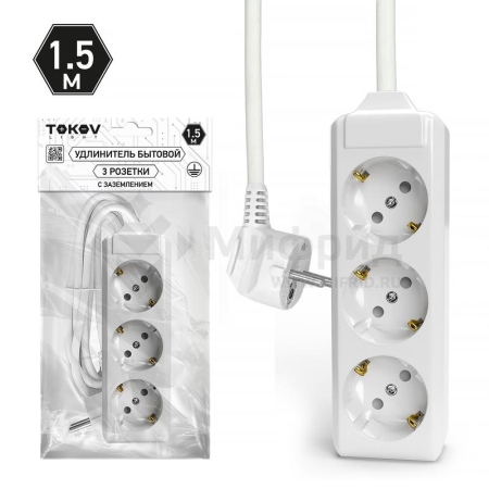 Удлинитель 3х1.5м с заземл. 10А 3х1.5 TOKOV ELECTRIC TKL-C01-BU3-1.5-1.5-Z
