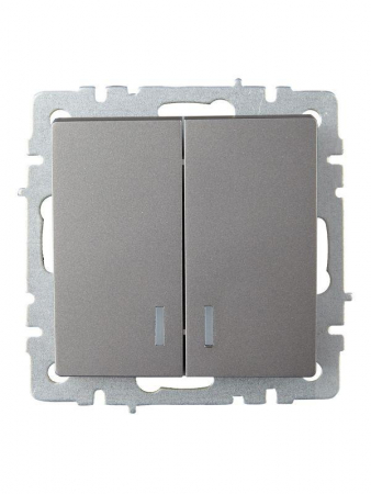 Выключатель 2-кл. СП BRITE ВС10-2-1-БрС 10А с индик. механизм сталь IEK BR-V20-1-10-K46