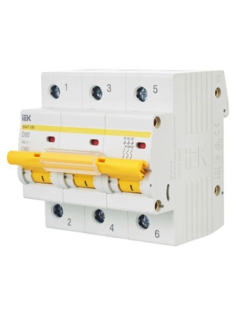 Выключатель автоматический модульный 3п D 80А 10кА ВА47-100 KARAT IEK MVA40-3-080-D Выключатель автоматический модульный 3п D 80А 10кА ВА47-100 KARAT IEK MVA40-3-080-D