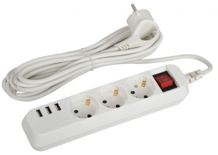 Удлинитель электрический U-3es-5m-USB с заземлением с выключателем 3 розетки+ 3xUSBA 5м 10А Эра Б0052902 Удлинитель электрический U-3es-5m-USB с заземлением с выключателем 3 розетки+ 3xUSBA 5м 10А Эра Б0052902