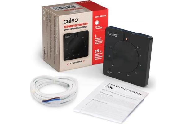 Терморегулятор C430 black встраиваемый аналоговый 3.5кВт CALEO 0К-00000791 Терморегулятор C430 black встраиваемый аналоговый 3.5кВт CALEO 0К-00000791