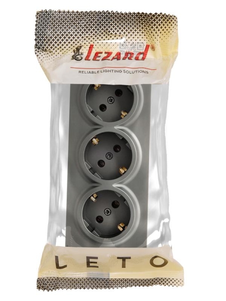Розетка 3-мест. с заземл. LETO закрытый корпус ПБТ платина LEZARD 752-3500-127BUP