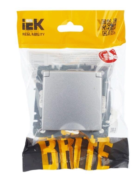 Розетка BRITE РСбш10-3-БрА 16А IP20 с заземл. защ. шторки с крышкой механизм алюм. IEK BR-R16-16-K47