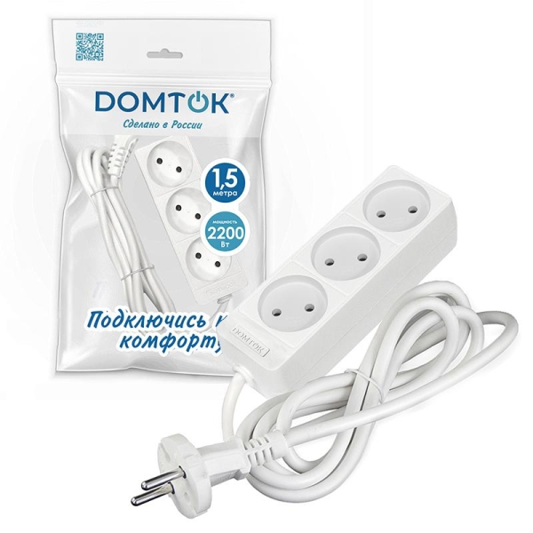 Удлинитель 3х1.5м без заземл. 10А IP20 2.2кВт ПВС 2х1 бел. DOMTOK 2349 Удлинитель 3х1.5м без заземл. 10А IP20 2.2кВт ПВС 2х1 бел. DOMTOK 2349