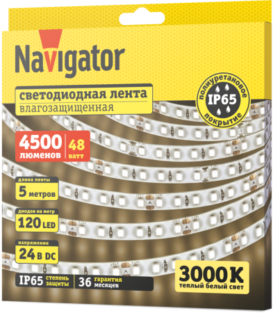 Лента светодиодная 95 308 NLS-2835WW120-9.6-IP65-24V (уп.5м) Navigator 95308