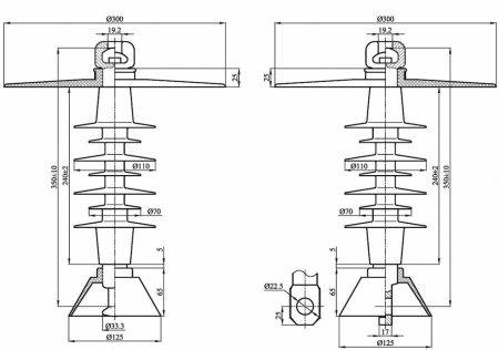 ПСПКр на напряжение 25 кВ и нагрузку 70 и 120 кН с длиной пути тока утечки 0,95 м