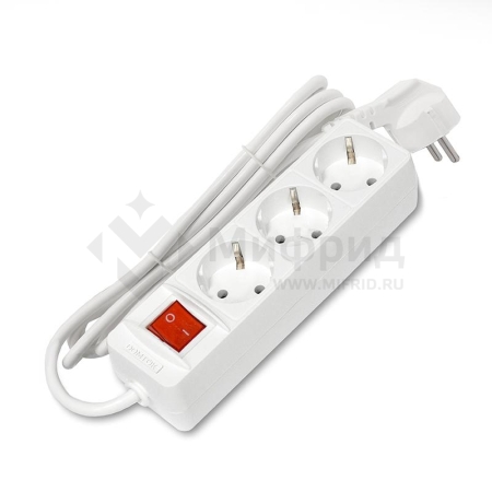 Удлинитель 3х1.5м с заземл. 16А IP20 3.5кВт ПВС 3х1 с выкл. бел. DOMTOK 2379
