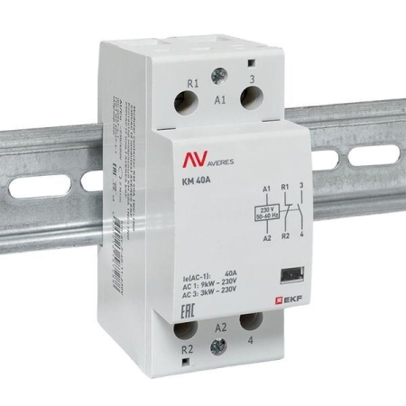 Контактор модульный КМ 40А 1NC+1NO 230В AC (2 мод.) AVERES EKF km-av-2-40-11-230V Контактор модульный КМ 40А 1NC+1NO 230В AC (2 мод.) AVERES EKF km-av-2-40-11-230V