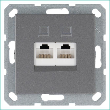 Розетка компьютерная 2-м RJ45 IP20 кат. 6 механизм алюм. Jasmart G6108S Розетка компьютерная 2-м RJ45 IP20 кат. 6 механизм алюм. Jasmart G6108S