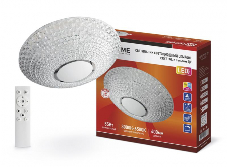 Светильник светодиодный COMFORT CRYSTAL 55Вт 230В 3000-6500К 4400лм 400х100мм с пультом ДУ IN HOME 4690612034898 Светильник светодиодный COMFORT CRYSTAL 55Вт 230В 3000-6500К 4400лм 400х100мм с пультом ДУ IN HOME 4690612034898