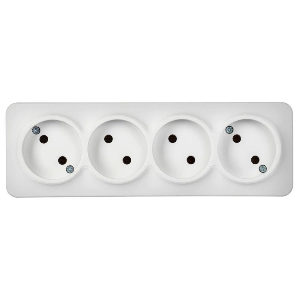 Розетка 4-м ОП GLORY РС24-2-ХБм 10А без заземл. без защ. шторок бел. матов. IEK ERH40-K01M-10