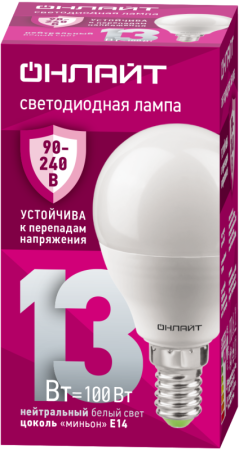 Лампа светодиодная 90 425 OLL-G45-13-230-4K-E14-FR (PRO 90-240В) ОНЛАЙТ 90425 Лампа светодиодная 90 425 OLL-G45-13-230-4K-E14-FR (PRO 90-240В) ОНЛАЙТ 90425