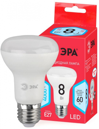 Лампа светодиодная LED R63-8W-840-E27 R R63 8Вт рефлектор 4000К нейтр. бел. E27 Эра Б0051855 Лампа светодиодная LED R63-8W-840-E27 R R63 8Вт рефлектор 4000К нейтр. бел. E27 Эра Б0051855