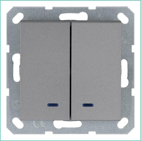 Выключатель 2-кл. 10А IP20 с подсветкой механизм алюм. Jasmart G3023NS Выключатель 2-кл. 10А IP20 с подсветкой механизм алюм. Jasmart G3023NS