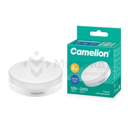 Лампа светодиодная LED12-GX53/865/GX53 12Вт рефлектор матовая 6500К холод. бел. GX53 150-265В Camelion 13615