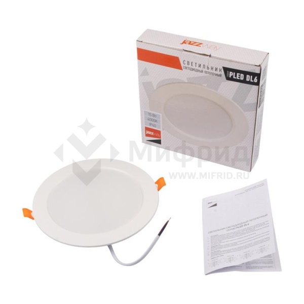 Светильник светодиодный PLED DL6 WH Downlight 15Вт 4000К IP40 ДВО встраив. JazzWay 5036345