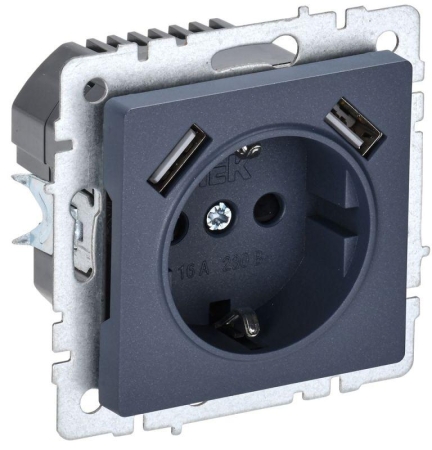 Розетка BRITE РЮш10-1-БрМ 16А с USB A+A 2.1А с заземл. защ. шторки механизм маренго IEK BR-R14-16-U21-D21-K35 Розетка BRITE РЮш10-1-БрМ 16А с USB A+A 2.1А с заземл. защ. шторки механизм маренго IEK BR-R14-16-U21-D21-K35