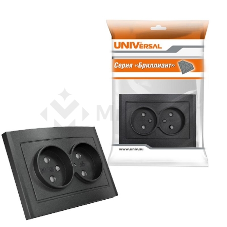 Розетка 2-м СП Бриллиант 16А IP20 без заземл. защ. шторки в сборе графит Universal 7947526-Gr