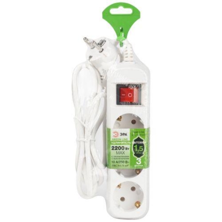 Удлинитель 3х1.5м с заземл. с выкл. ПВС 3х0.75 UDL-10-315-ES Greenline Эра Б0065051