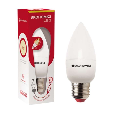 Лампа светодиодная CN 7Вт свеча 3000К тепл. бел. E27 540лм 220-240В ЭКОНОМКА Eco_LED7wCNE2730 Лампа светодиодная CN 7Вт свеча 3000К тепл. бел. E27 540лм 220-240В ЭКОНОМКА Eco_LED7wCNE2730