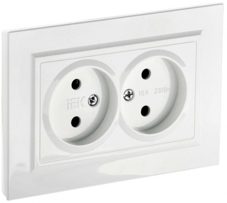 Розетка 2-м СП BRITE РС12-2-БрБ 10А в сборе без заземл. без защ. шторок бел. IEK BR-R20-10-K01-F Розетка 2-м СП BRITE РС12-2-БрБ 10А в сборе без заземл. без защ. шторок бел. IEK BR-R20-10-K01-F