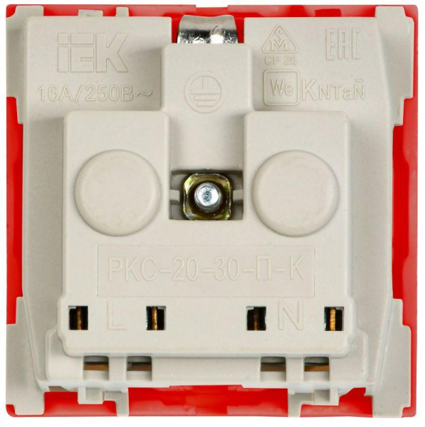 Розетка 1-м 2мод. РКС-20-32-П-К 45х45 с заземл. красн. PRIMER IEK CKK-40D-RSZK2-K04-K