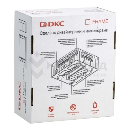 Щиток настенный Фрейм (FRAME) 8 мод. с тонированной дверцей с 2 шинами PEN на 6 и 8 отверст. бел. DKC F08W1WD