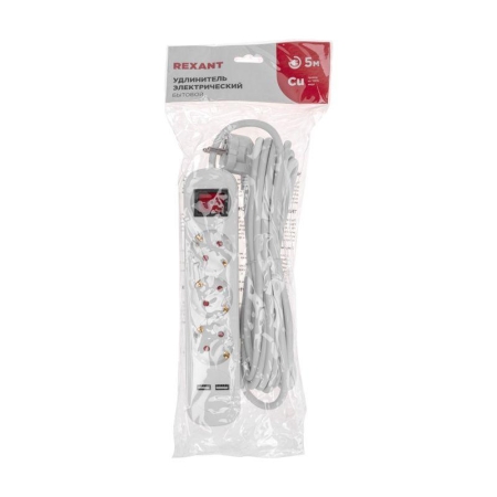 Удлинитель 3х5м с заземл. STANDARD 2хUSB 3х1кв.мм с выкл. бел. Rexant 13-4017 Удлинитель 3х5м с заземл. STANDARD 2хUSB 3х1кв.мм с выкл. бел. Rexant 13-4017