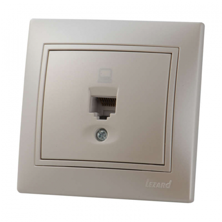 Розетка компьютерная 1-м СП Mira RJ45 16А IP20 со вставкой жемчуж./бел. перламутр. LEZARD 701-3030-139