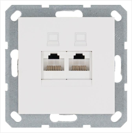 Розетка компьютерная 2-м RJ45 IP20 кат. 5E механизм бел. глянцевый Jasmart G6106W Розетка компьютерная 2-м RJ45 IP20 кат. 5E механизм бел. глянцевый Jasmart G6106W
