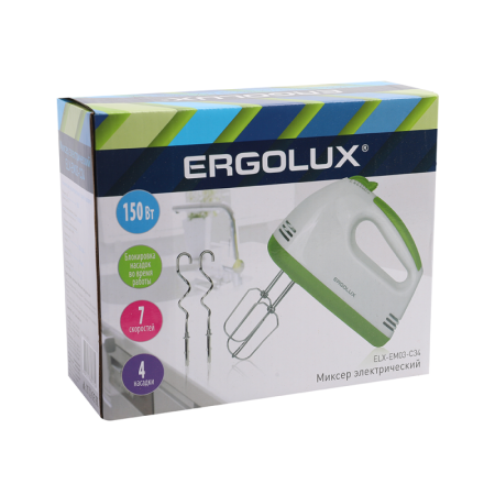 Миксер ручной ELX-EM03-C34 бел./салат. Ergolux 14935
