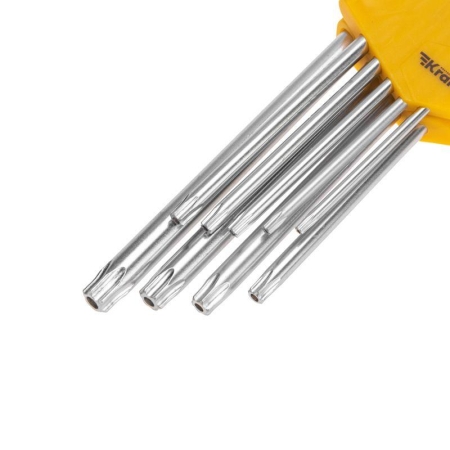 Набор ключей имбусовых Tamper-Torx 9шт ТТ10-ТТ50 закаленные удлиненные никель Kranz KR-12-5221