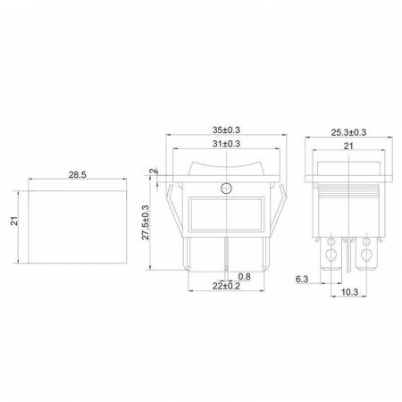 Выключатель клавишный 250В 15А (6с) (ON)-OFF-(ON) с нейтралью без фикс. черн. (RWB-508 SC-767) Rexant 36-2375