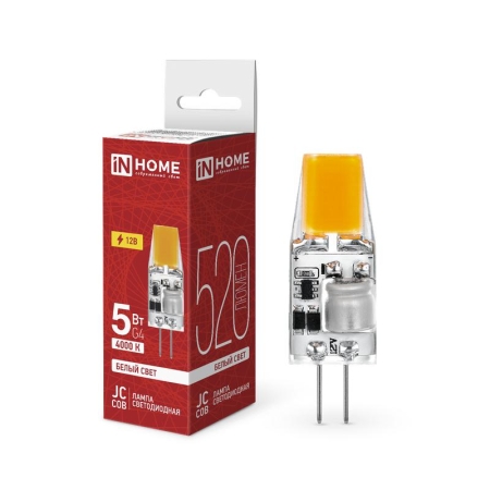 Лампа светодиодная LED-JC-COB 5Вт 12В G4 4000К 520лм IN HOME 4690612060262 Лампа светодиодная LED-JC-COB 5Вт 12В G4 4000К 520лм IN HOME 4690612060262