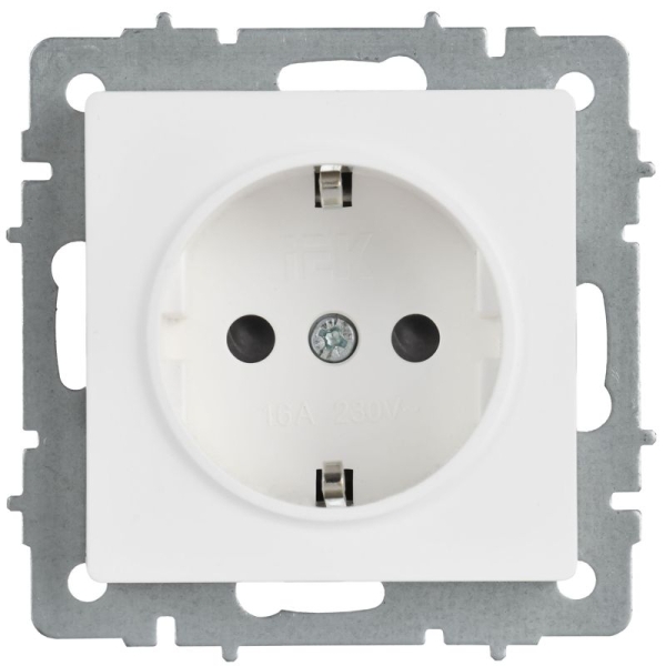Розетка BRITE РС14-1-0-БрАБ 16А с заземл. защ. шторки механизм арктич. бел. IEK BR-R14-16-K91