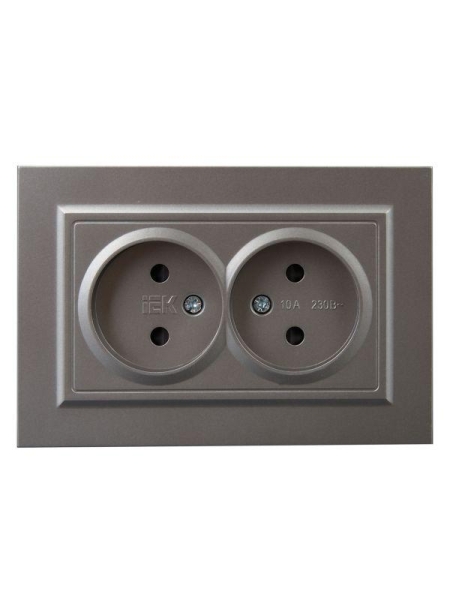 Розетка 2-м СП BRITE РСш12-2-БрС 10А в сборе без заземл. защ. шторки сталь IEK BR-R23-10-K46-F