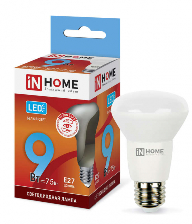 Лампа светодиодная LED-R63-VC 9Вт рефлектор 4000К нейтр. бел. E27 810лм 230В IN HOME 4690612024325 Лампа светодиодная LED-R63-VC 9Вт рефлектор 4000К нейтр. бел. E27 810лм 230В IN HOME 4690612024325