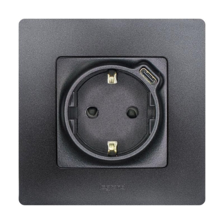 Розетка USB C Etika 16А 250В 1500мА 7.5Вт с заземл. защ. шторки безвинт. зажимы антрацит IEK 672688 Розетка USB C Etika 16А 250В 1500мА 7.5Вт с заземл. защ. шторки безвинт. зажимы антрацит IEK 672688