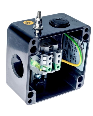 Коробка клеммная взрывозащ. с индикацией питания КВП на пластик. опоре для подключ. или концев. заделки нагреват. секции 1 отверст. под М25 клеммн. колодка 3мод. 10кв.мм Extherm sborka 1P/1L