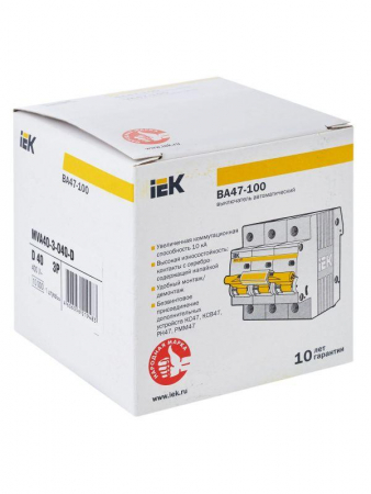 Выключатель автоматический модульный 3п D 40А 10кА ВА47-100 KARAT IEK MVA40-3-040-D Выключатель автоматический модульный 3п D 40А 10кА ВА47-100 KARAT IEK MVA40-3-040-D