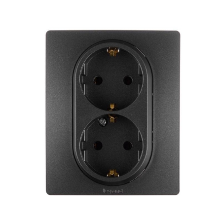 Розетка 2-м СП Etika 16А IP20 250В 2P+E с заземл. немецк. стандарт винт. клеммы в сборе антрацит Leg 672623 Розетка 2-м СП Etika 16А IP20 250В 2P+E с заземл. немецк. стандарт винт. клеммы в сборе антрацит Leg 672623