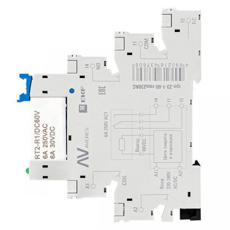 Реле промежуточное РП slim 23/1 6А 230В AC с розеткой в сборе EKF rps-23-1-60-rms230AC Реле промежуточное РП slim 23/1 6А 230В AC с розеткой в сборе EKF rps-23-1-60-rms230AC