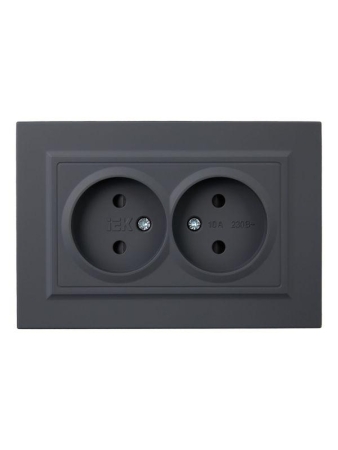 Розетка 2-м СП BRITE РСш12-2-БрГ 10А в сборе без заземл. защ. шторки графит IEK BR-R23-10-K53-F Розетка 2-м СП BRITE РСш12-2-БрГ 10А в сборе без заземл. защ. шторки графит IEK BR-R23-10-K53-F